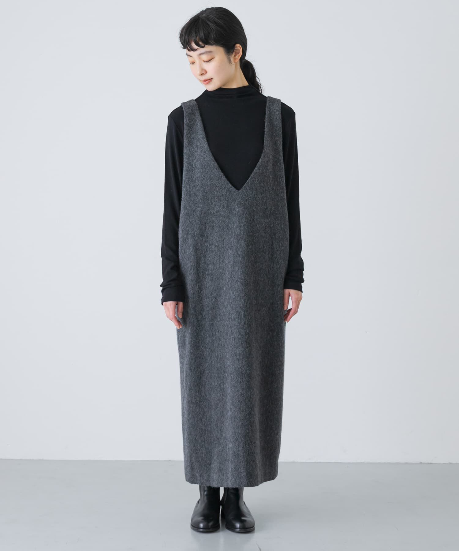 かぐれ「Vネックウールシャギーワンピース」|ワンピース|