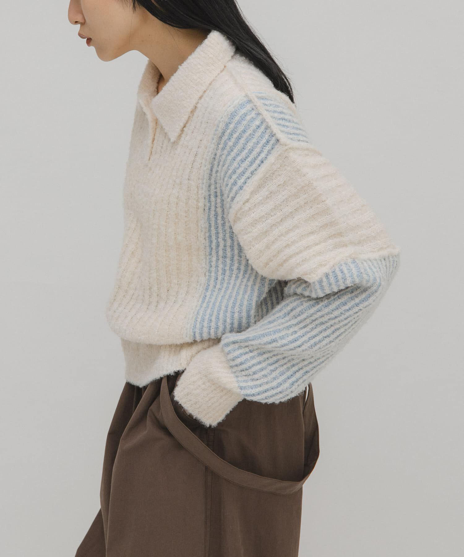  「バイカラーデザインスリーブニット」|ニット・セーター|