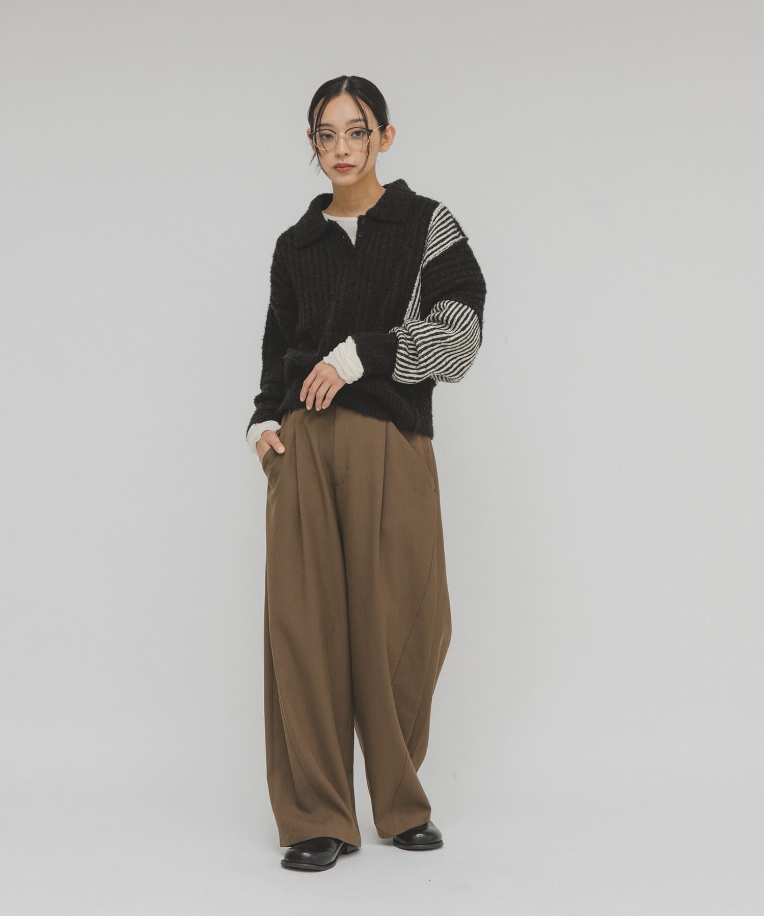  「バイカラーデザインスリーブニット」|ニット・セーター|