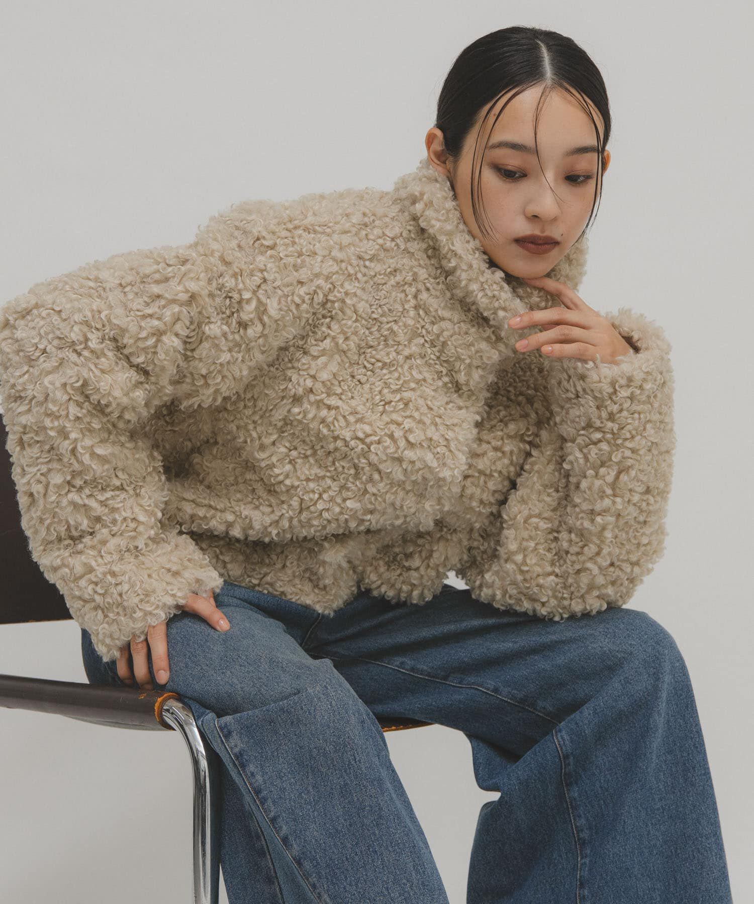  「フォルムボアジャケット」|ノーカラーコート|アイボリー