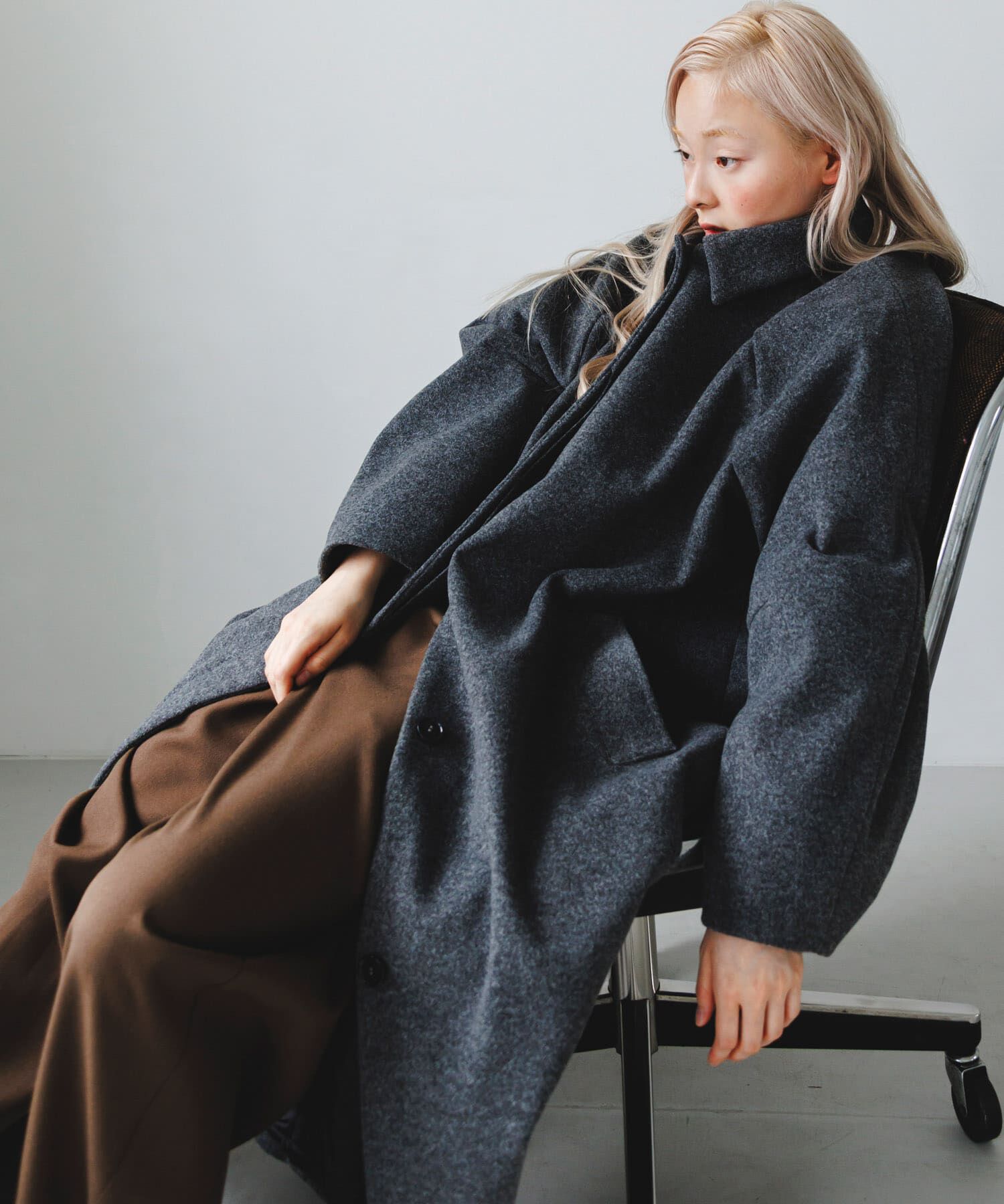  「ステンカラーコクーンロングコート」|ステンカラーコート|