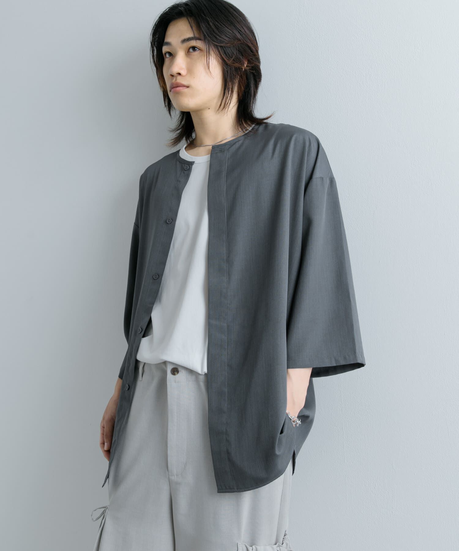 SENSE OF PLACE by URBAN RESEARCH「ノーカラールーズシャツ(5分袖)」|シャツ・ブラウス|