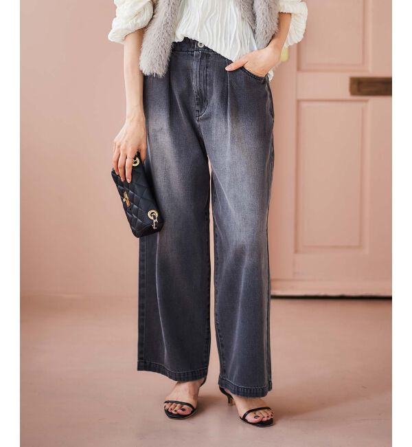 le.coeur blanc「タックワイドデニムパンツ」|デニム|