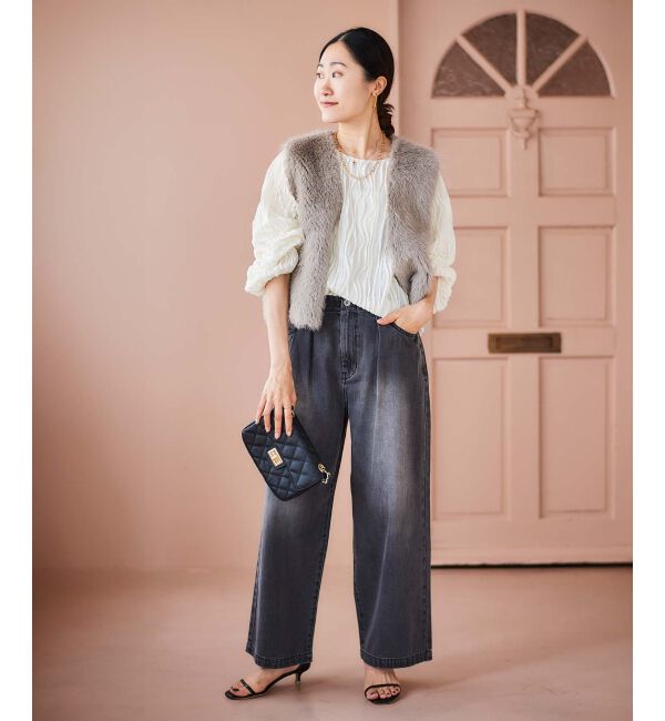 le.coeur blanc「タックワイドデニムパンツ」|デニム|