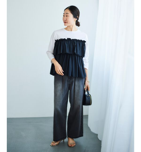 le.coeur blanc「タックワイドデニムパンツ」|デニム|