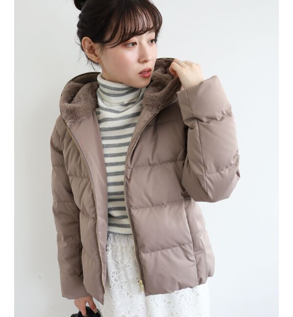  「ファーフードショートダウン」|ダウン|モカ