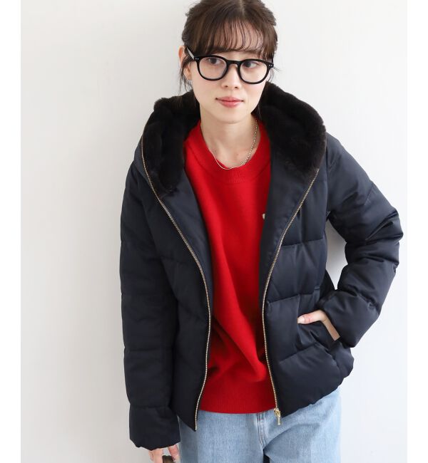  「ファーフードショートダウン」|ダウン|ネイビー