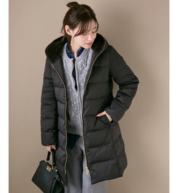  「ファーフードロングダウン」|ダウン|ブラック