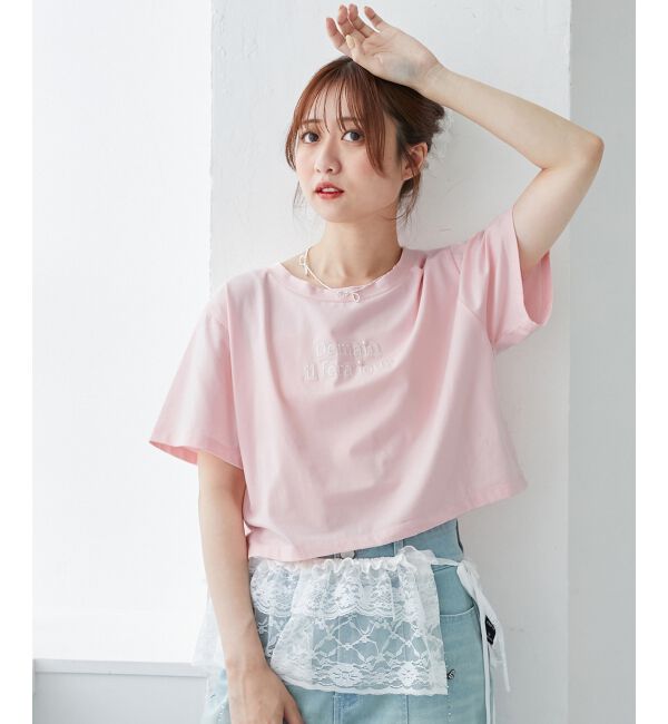  「パール付きクロップドロゴTシャツ」|Tシャツ・カットソー|