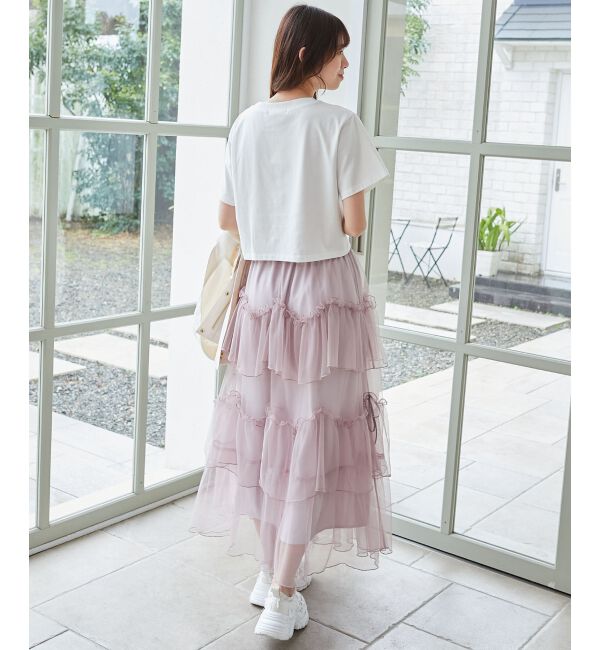  「パール付きクロップドロゴTシャツ」|Tシャツ・カットソー|