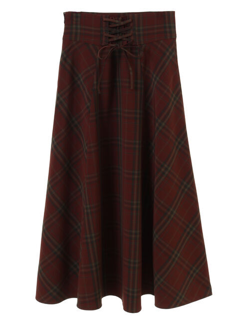 earth music&ecology「バックレースアップチェックスカート」|フレア|