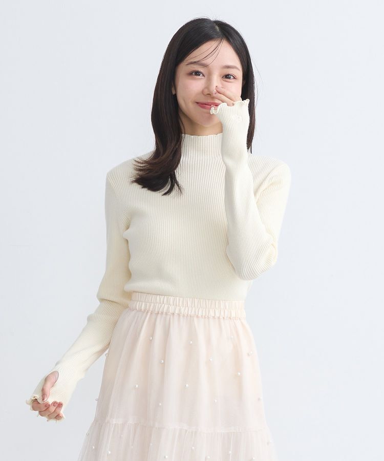 earth music&ecology「袖口刺繍リブニットプルオーバー」|ニット・セーター|Ivory