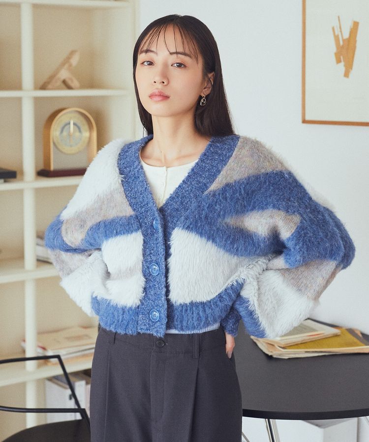 earth music&ecology「フェザーミックスインターシャカーディガン」|カーディガン|Blue