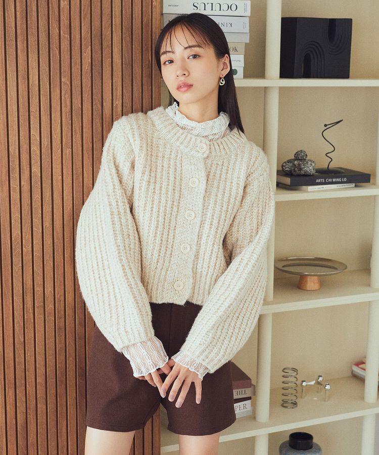 earth music&ecology「ローゲージニットショートカーディガン」|カーディガン|Light beige