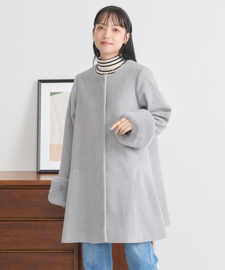 earth music&ecology「ファーカフスノーカラーコート」|ノーカラーコート|