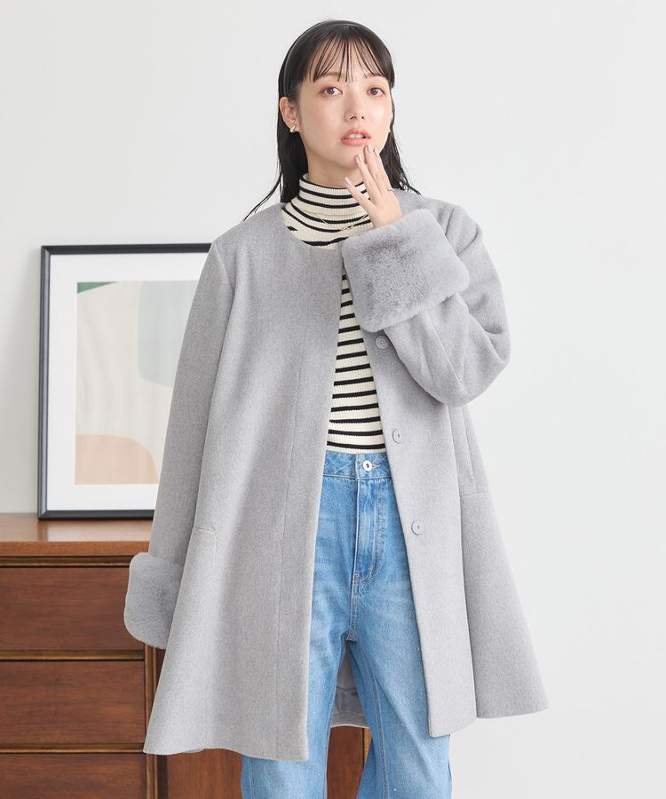 earth music&ecology「ファーカフスノーカラーコート」|ノーカラーコート|