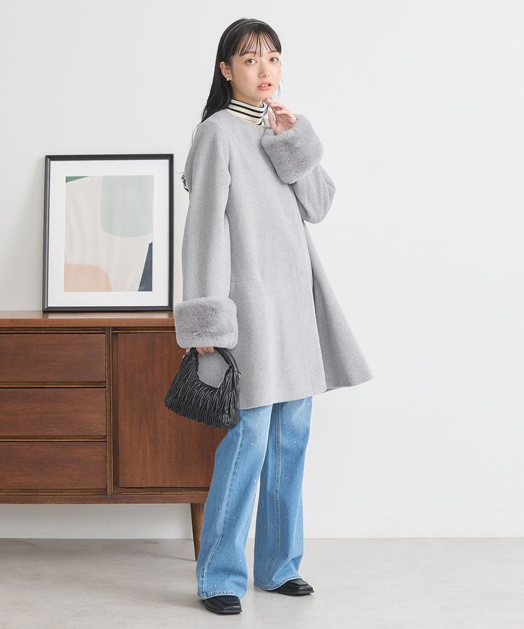 earth music&ecology「ファーカフスノーカラーコート」|ノーカラーコート|