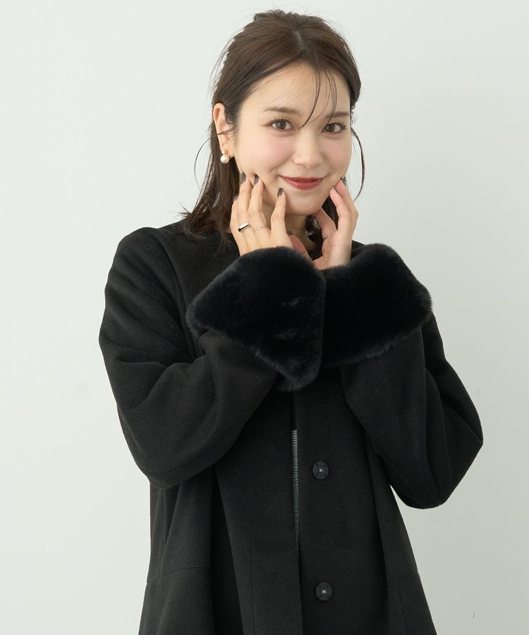 earth music&ecology「ファーカフスノーカラーコート」|ノーカラーコート|