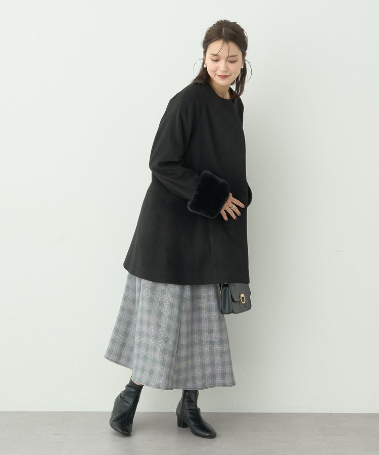 earth music&ecology「ファーカフスノーカラーコート」|ノーカラーコート|