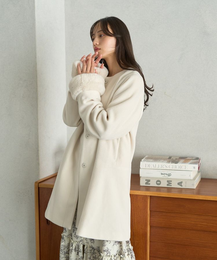 earth music&ecology「ファーカフスノーカラーコート」|ノーカラーコート|