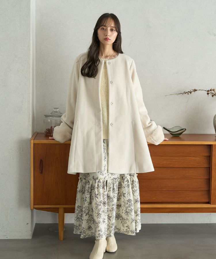 earth music&ecology「ファーカフスノーカラーコート」|ノーカラーコート|