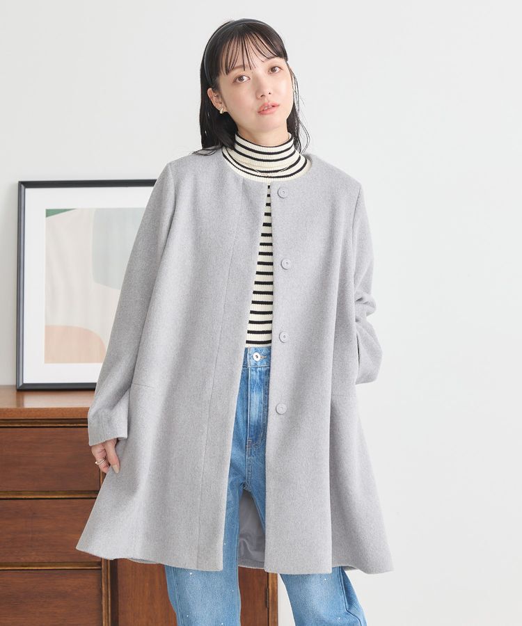 earth music&ecology「ファーカフスノーカラーコート」|ノーカラーコート|