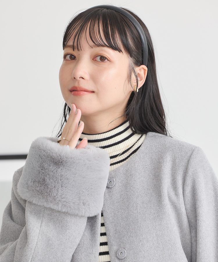 earth music&ecology「ファーカフスノーカラーコート」|ノーカラーコート|