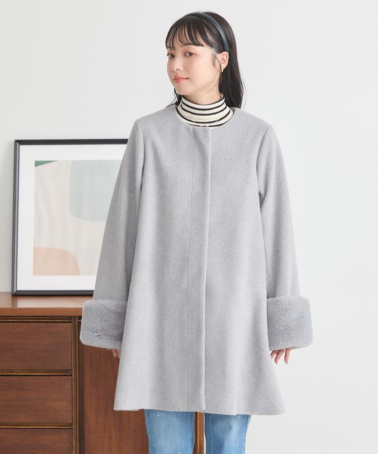 earth music&ecology「ファーカフスノーカラーコート」|ノーカラーコート|