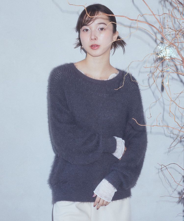 earth music&ecology「モヘヤライクレースニット」|ニット・セーター|Charcoal Gray