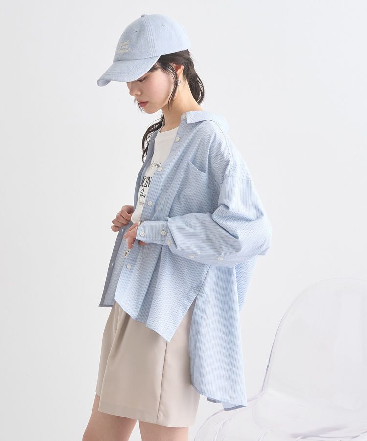 earth music&ecology「サイドスリットストライプオーバーシャツ」|シャツ・ブラウス|