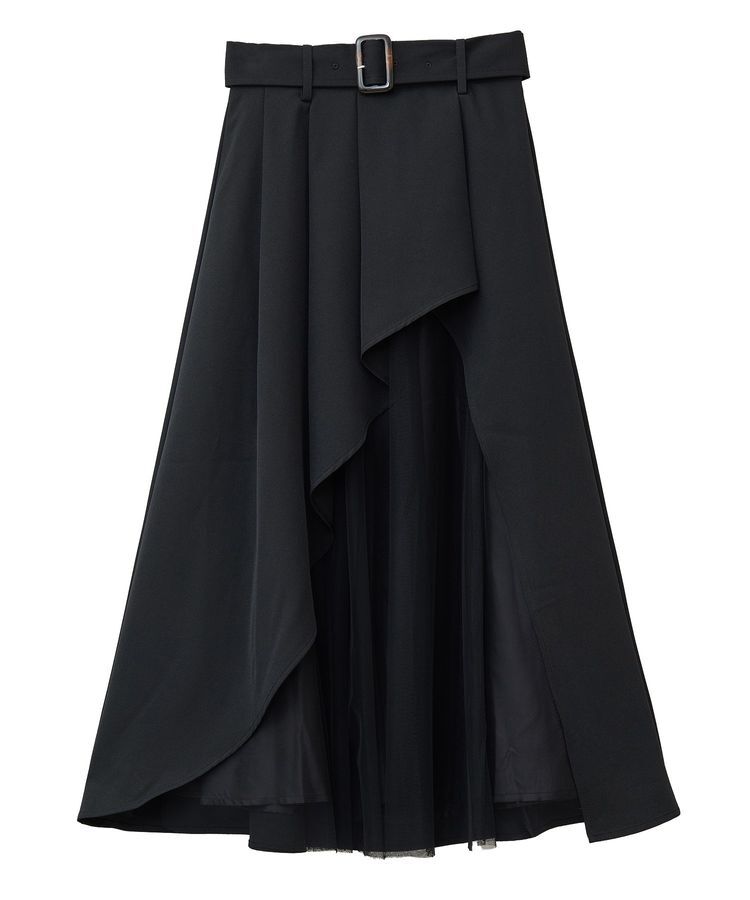 earth music&ecology「チュールドッキングイレヘムスカート」|フレア|Black