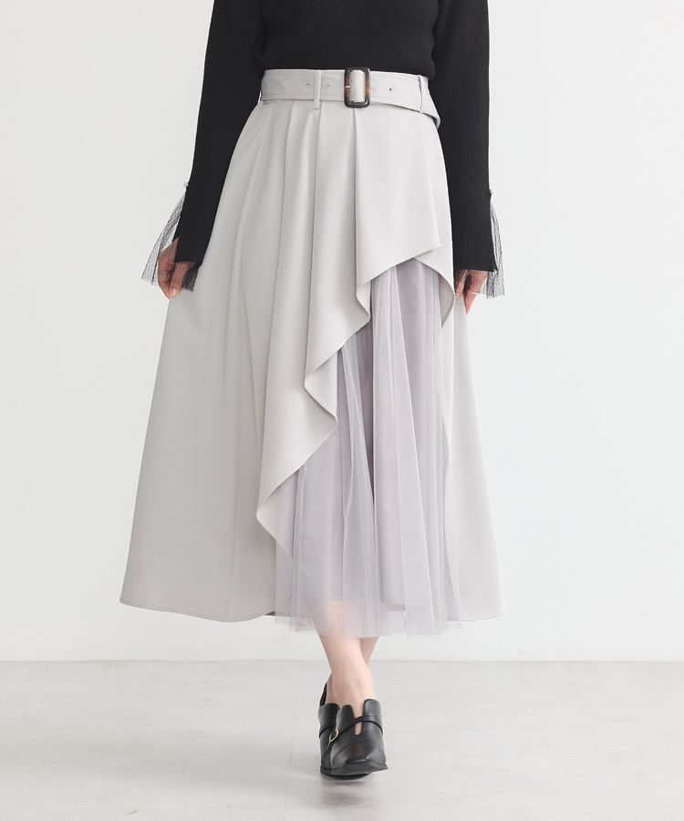 earth music&ecology「チュールドッキングイレヘムスカート」|フレア|Gray Beige