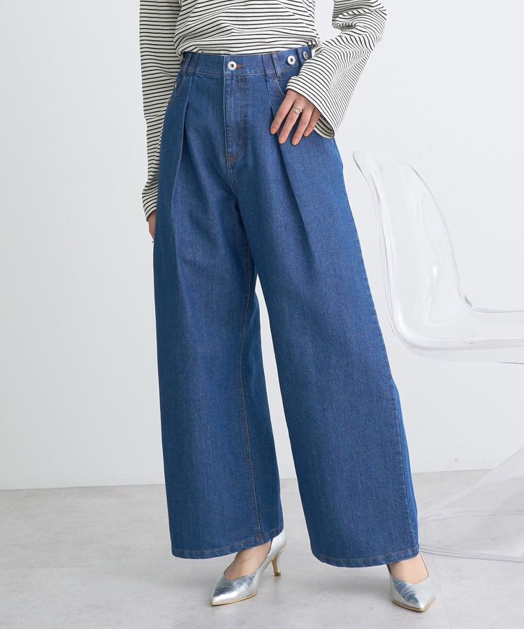 earth music&ecology「ラメデニム タックパンツ」|デニム|Medium Indigo