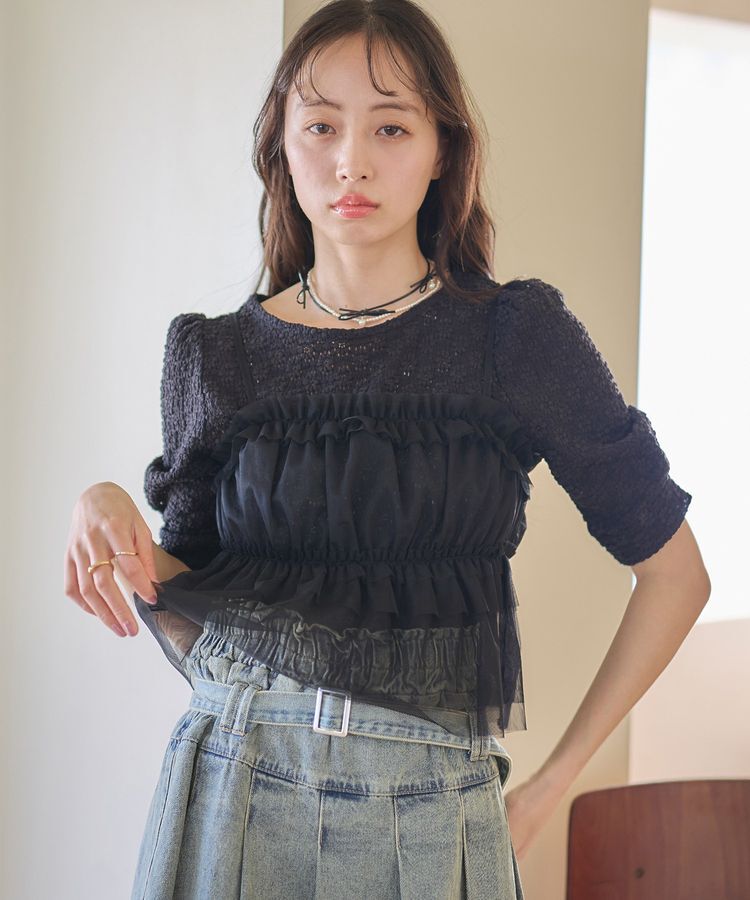 earth music&ecology「SET2点フラワープルオーバー＋チュールビスチェ」|Tシャツ・カットソー|