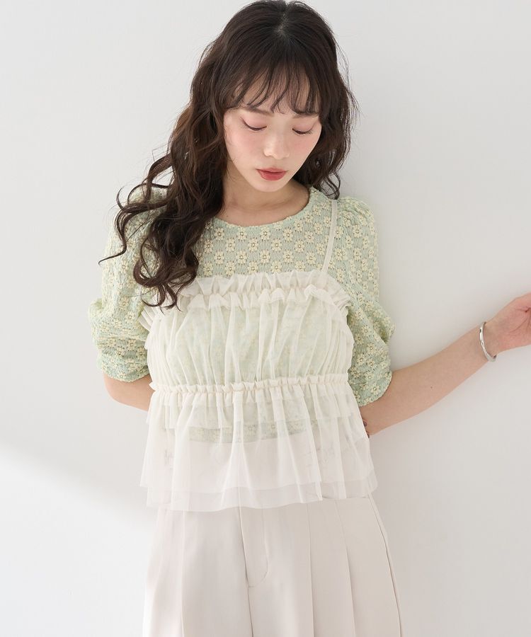 earth music&ecology「SET2点フラワープルオーバー＋チュールビスチェ」|Tシャツ・カットソー|