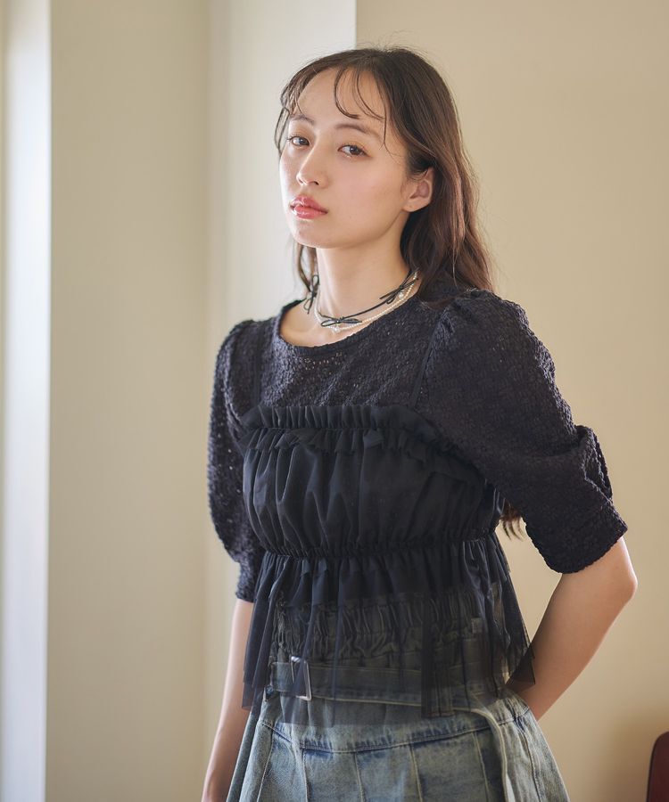 earth music&ecology「SET2点フラワープルオーバー＋チュールビスチェ」|Tシャツ・カットソー|