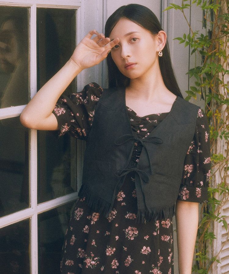 earth music&ecology「スウェード調フリンジベスト」|ベスト・ジレ|Black