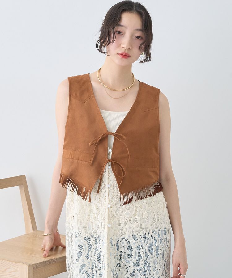 earth music&ecology「スウェード調フリンジベスト」|ベスト・ジレ|