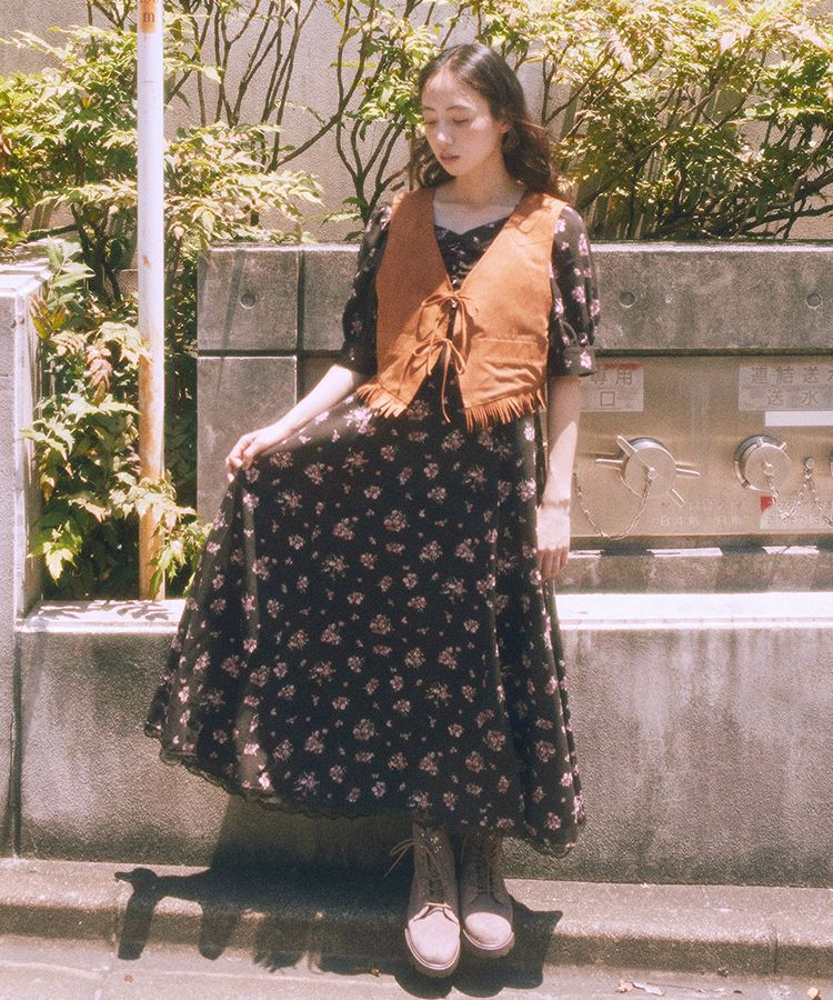 earth music&ecology「スウェード調フリンジベスト」|ベスト・ジレ|