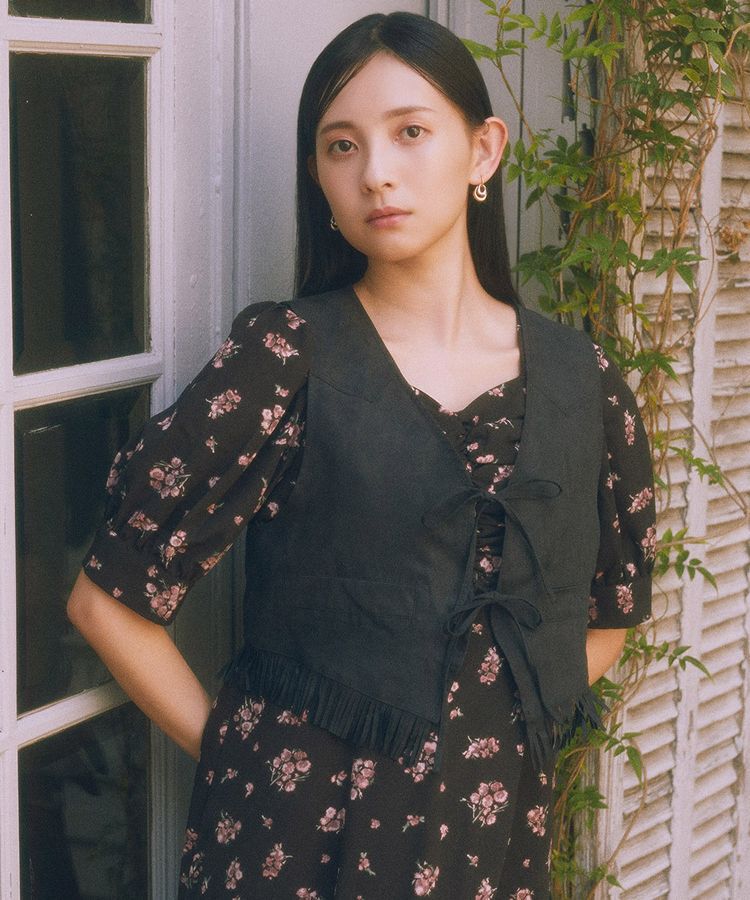 earth music&ecology「スウェード調フリンジベスト」|ベスト・ジレ|