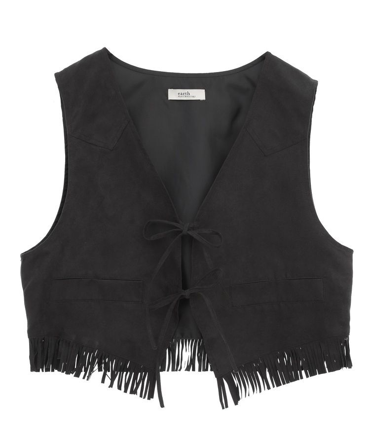 earth music&ecology「スウェード調フリンジベスト」|ベスト・ジレ|