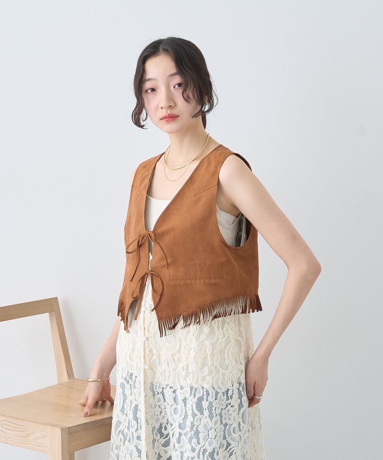 earth music&ecology「スウェード調フリンジベスト」|ベスト・ジレ|