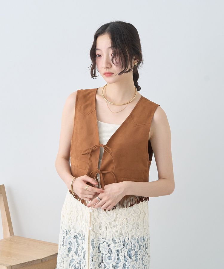 earth music&ecology「スウェード調フリンジベスト」|ベスト・ジレ|