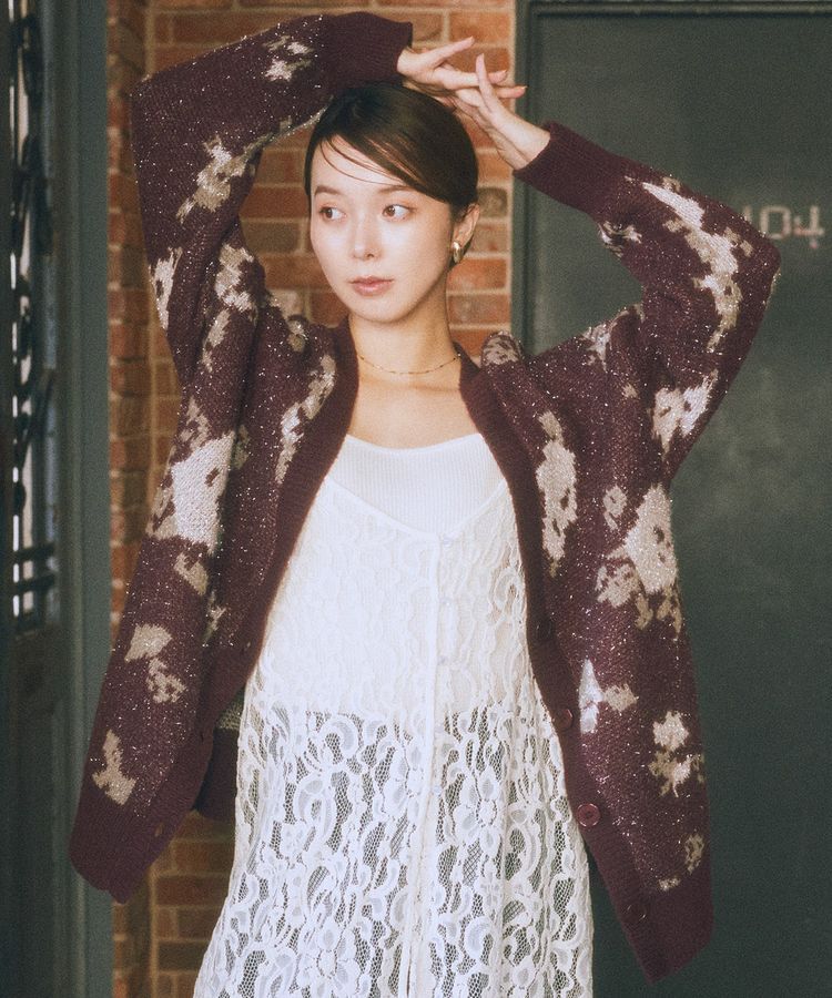 earth music&ecology「フラワージャガードラメシャギーカーディガン」|カーディガン|