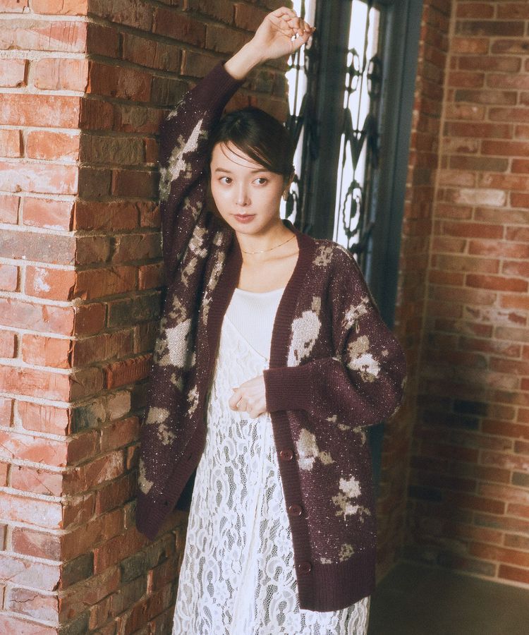 earth music&ecology「フラワージャガードラメシャギーカーディガン」|カーディガン|