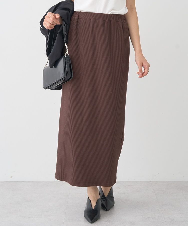 earth music&ecology「カットリブナロースカート」|タイト|Brown