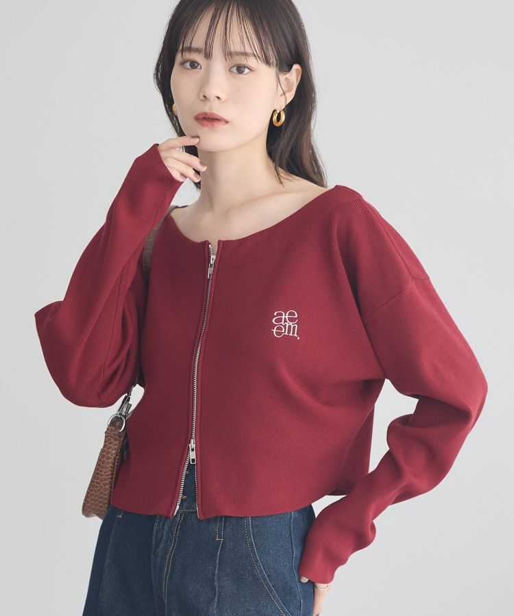 earth music&ecology「ダブルジップロゴニットプルオーバー」|ニット・セーター|Bordeaux
