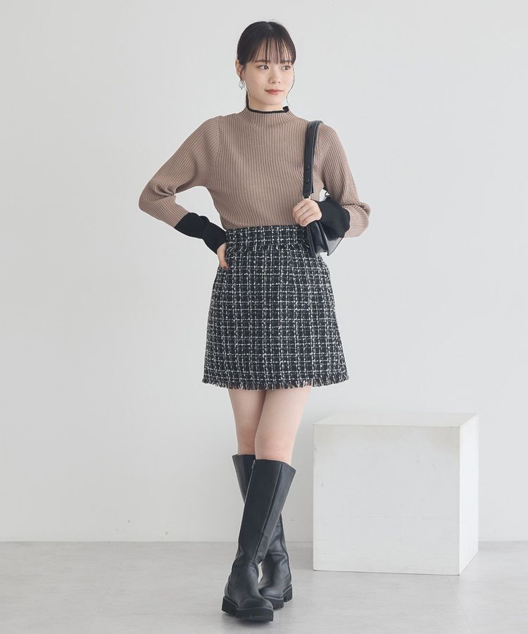 earth music&ecology「フリンジツイードミニスカート」|タイト|