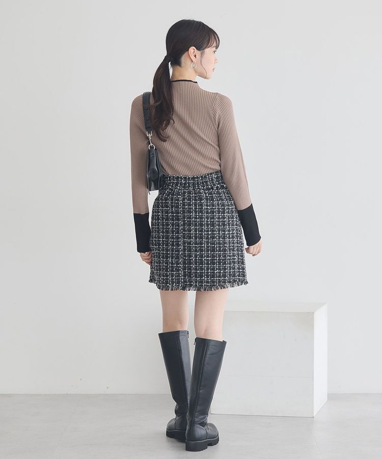 earth music&ecology「フリンジツイードミニスカート」|タイト|