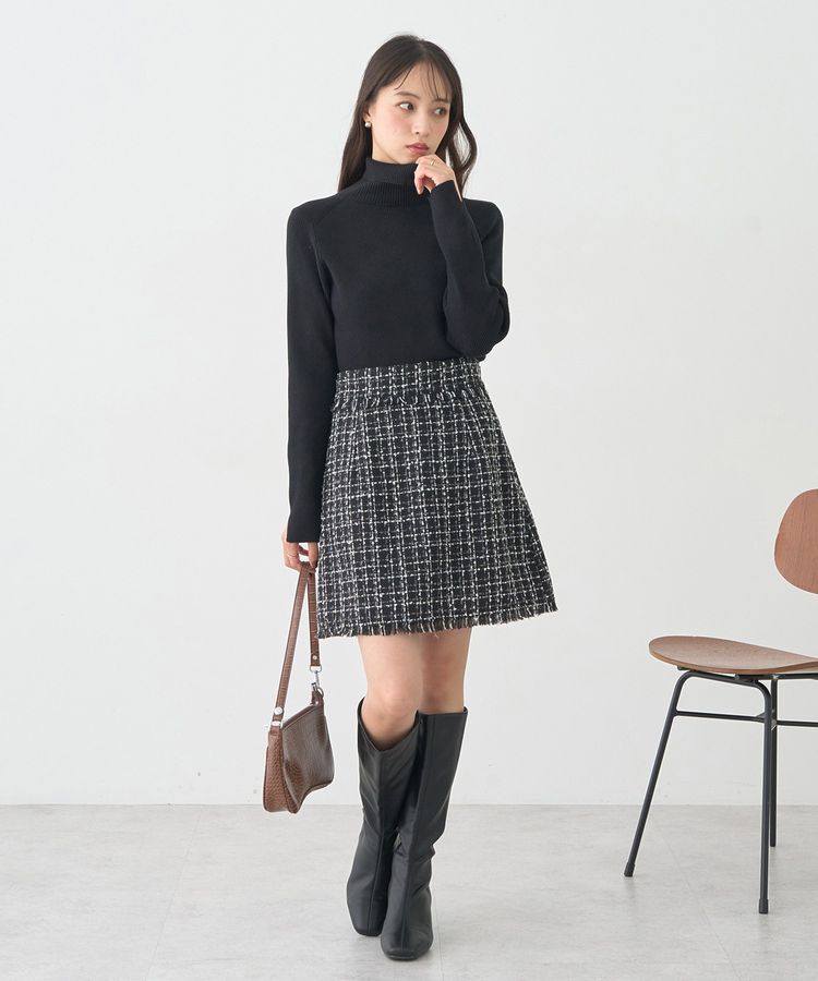 earth music&ecology「フリンジツイードミニスカート」|タイト|